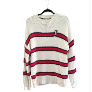 PINK Victoria's Secret Cream Sweater with Red and Blue Stripes Size L